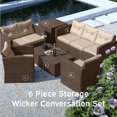 thumbnail image 3 of Hearth & Harbor 6-Piece Outdoor Patio Furniture Set with Storage Table, Wicker Patio Conversation Set Brown/Beige, 3 of 6