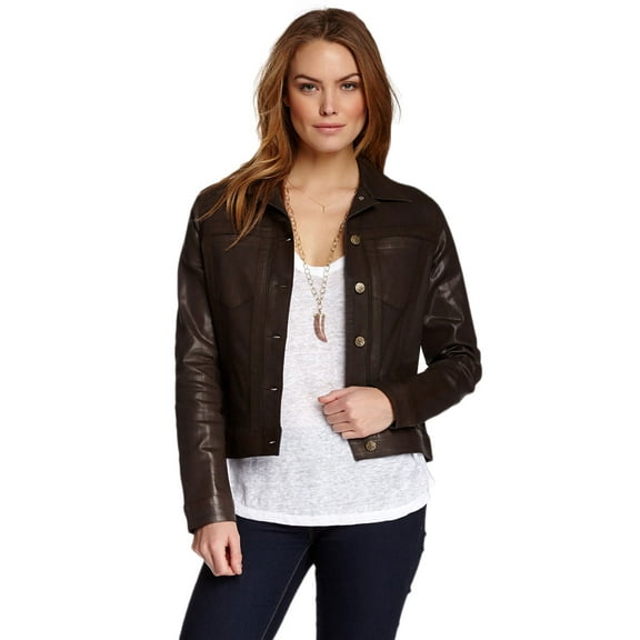 MIRACLEBODY  by Miraclesuit Women's Coated Denim Jacket Sz Small Mahogany