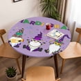 thumbnail image 5 of Happy Mask Gnomes Elastic Fitted Round Table Cover Purple Mardi Gras Firework Waterproof Outdoor Tablecloth for Holiday Party, Picnic, Patio & Dining Fits Tables Up to 55"-60", 5 of 8