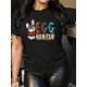 thumbnail image 1 of Easter Bunny Graphic Tee for Women - Casual Fashion Round Neck Short Sleeve T-Shirt with Leopard Print Bandana & Colorful Egg Hunter Design, Breathable Polyester, Machine Washable, 1 of 5