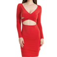 thumbnail image 1 of Gibobby Vestido corto casual para mujer Vestido de color sólido con cuello en V y cintura ajustada sexy de manga larga para mujer(Rojo,G), 1 of 4