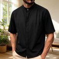 thumbnail image 6 of Stamzod Mens Summer Shirts 2026 Stand Collar Short Sleeve Dress Shirt Casual Work Wedding Button Up Shirt Black L, 6 of 10