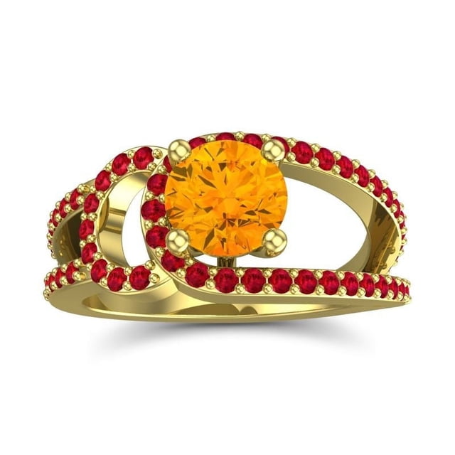 2.50 T.C.W Forme Ronde Citrine & Rouge Rubis Pierre Précieuse Sparkle Bague de Mariée pour les Femmes Solide 14K Or Jaune Taille 5.5 par Diamond-Capitals