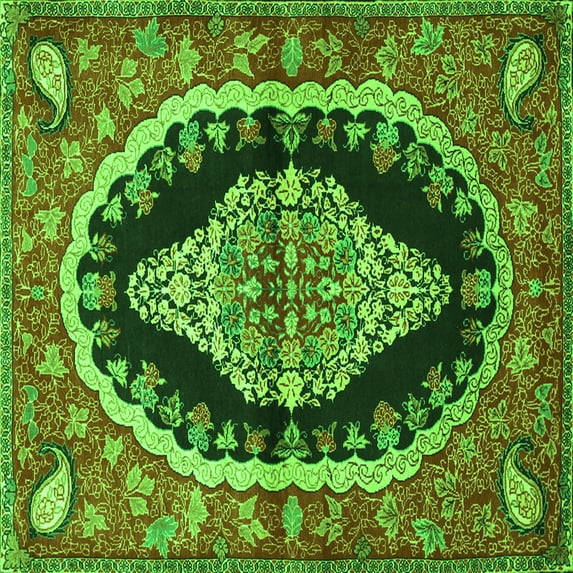 Ahgly Company Indoor Square Medallion Green Traditional Area Rugs, 7' Square