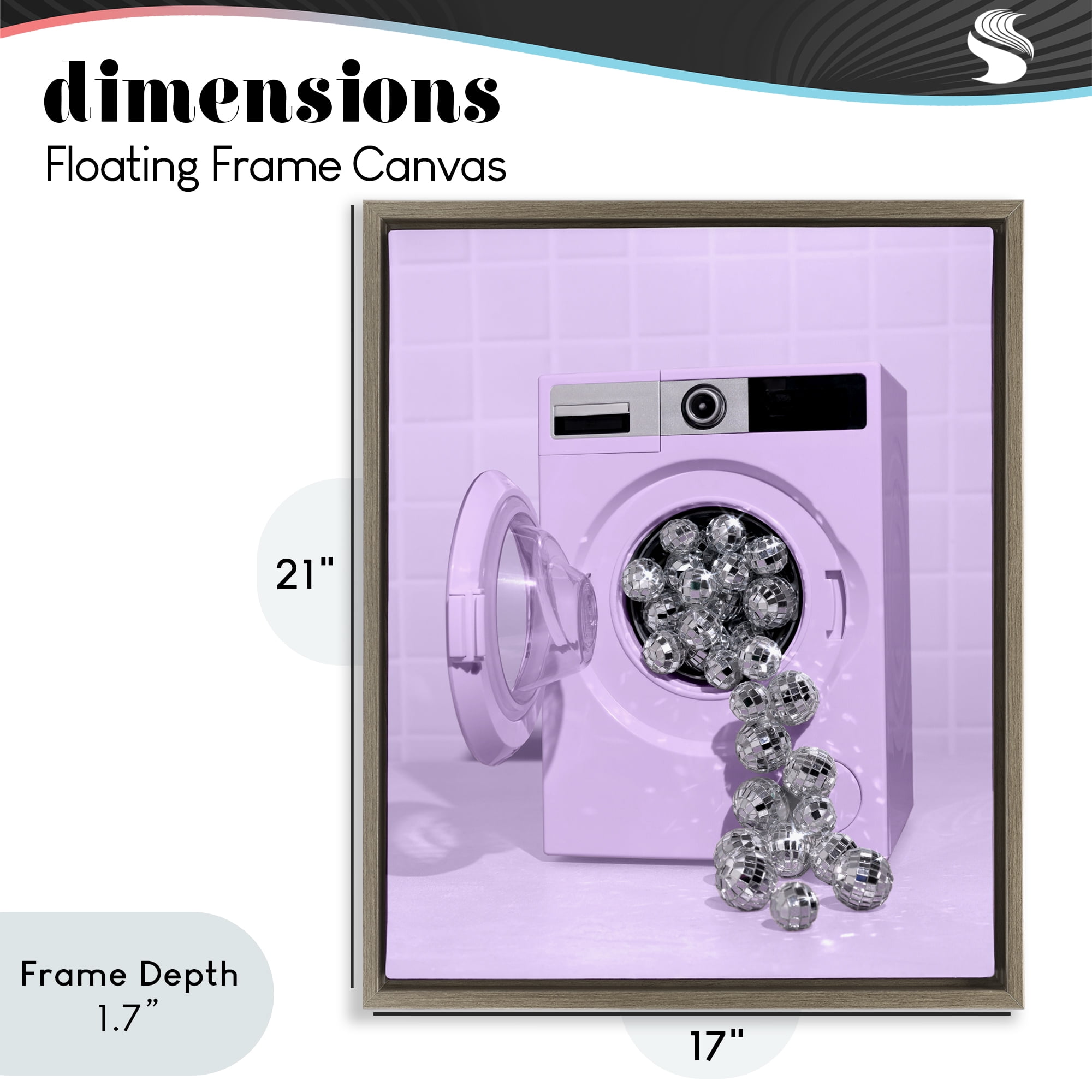 Stupell Industries Disco Laundry Machine over Purple Brown Framed Floater Canvas Wall Art, design by LISH Creative