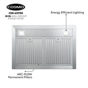 Cosmo 30 in. Ductless Wall Mount Range Hood in Stainless Steel with LED Lighting and Carbon Filter Kit for Recirculating