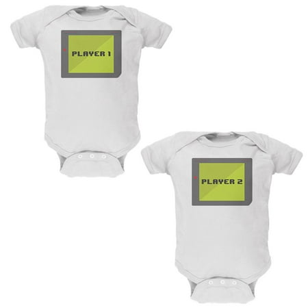Halloween Twins Player 1 and 2 Costume Soft Twins Baby One Piece White 12-18