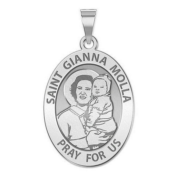 Picturesongold.Com Saint Gianna Beretta Molla Oval Religious Medal Necklace Pendants - 1/2 x 2/3 inch Size of Dime, Solid 14K White Gold