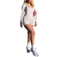 thumbnail image 6 of Douhoow Women Floral Short Jumpsuit Square Neck Long Sleeve Bodysuit Bodycon Jumpsuit, 6 of 7