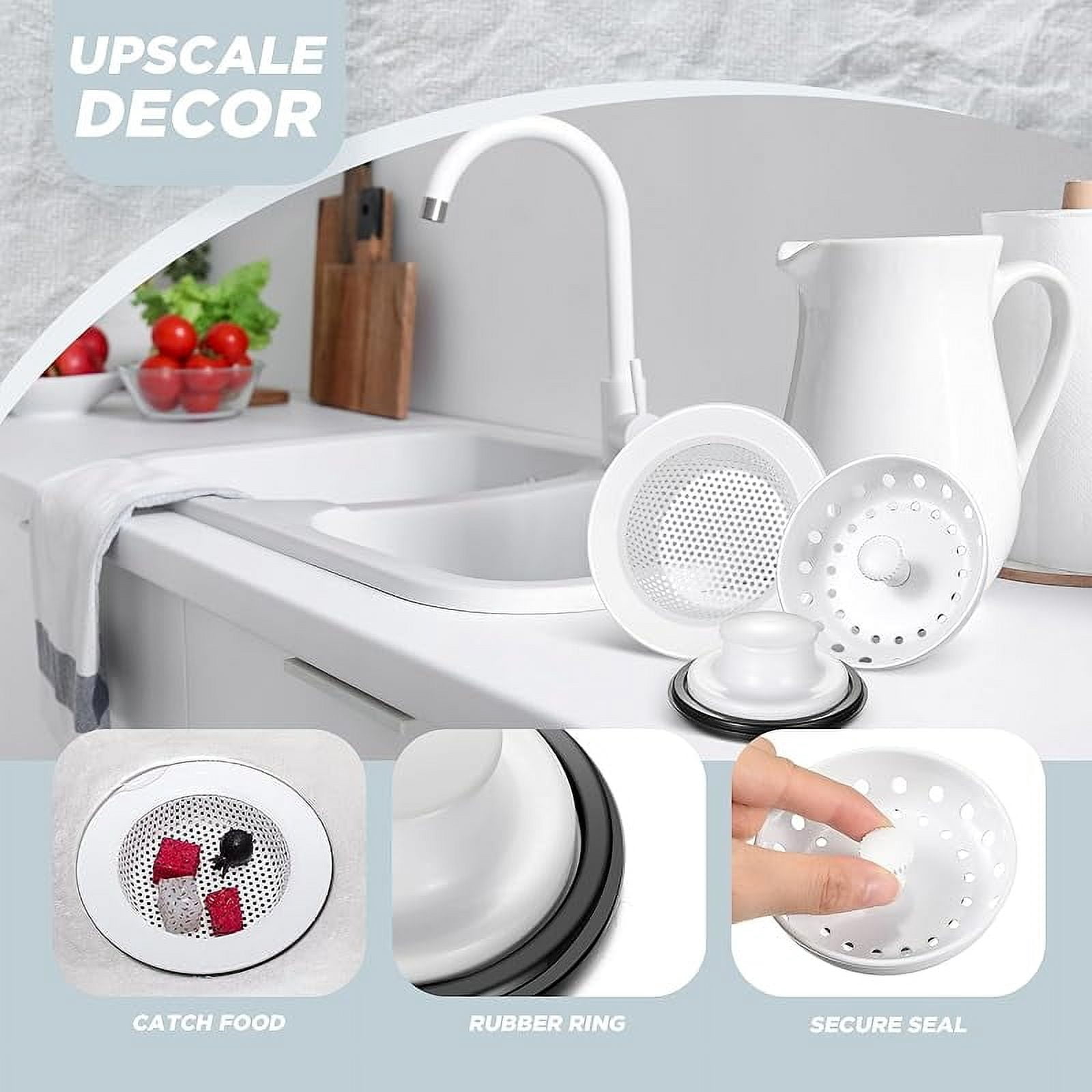 Mudder 3 Pcs Kitchen Sink Drain Strainer and Stopper Stainless Steel Garbage Disposal Plug with Handle Universal Anti-Clogging Kitchen Sink Filter Sieve Basket Strainer (Silver)