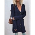 thumbnail image 6 of Women'S Autumn and Winter Long Sleeve Cardigan Sweater Cable Knit Front Button Long Coat Dark Blue S, 6 of 8