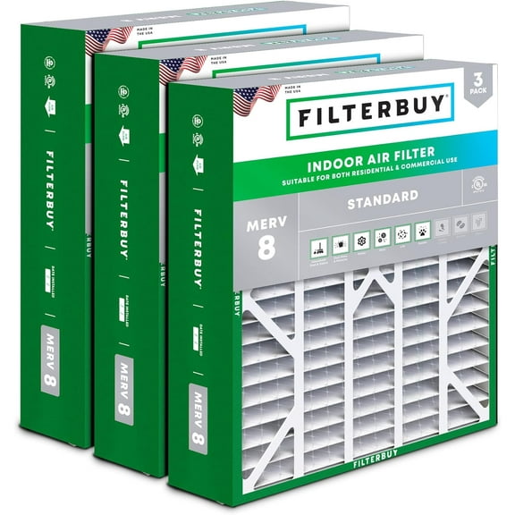 Filterbuy 20x25x6 Air Filter MERV 8 Dust Defense, Pleated HVAC AC Furnace Filter Replacement for Aprilaire Space-Gard 2200 & Lennox, 3-Pack
