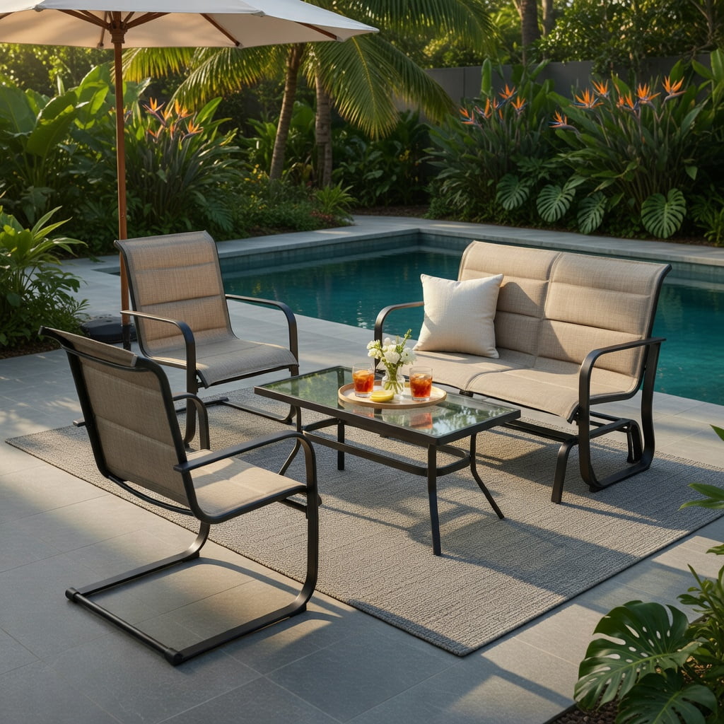 Hommoo 3-Piece Outdoor Bistro Set, Adjustable Backrest Chairs & Tempered Glass Table for Patio, Balcony, Porch, Gray