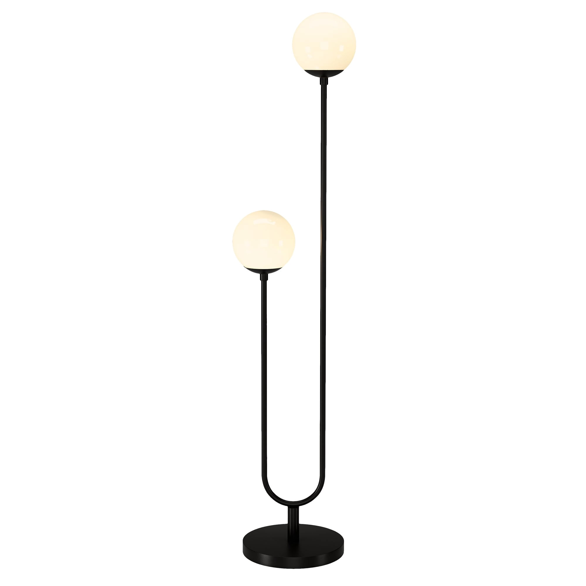 Evelyn&Zoe Dufrene 2-Light Floor Lamp with Glass Shades, Blackened Bronze/White Milk