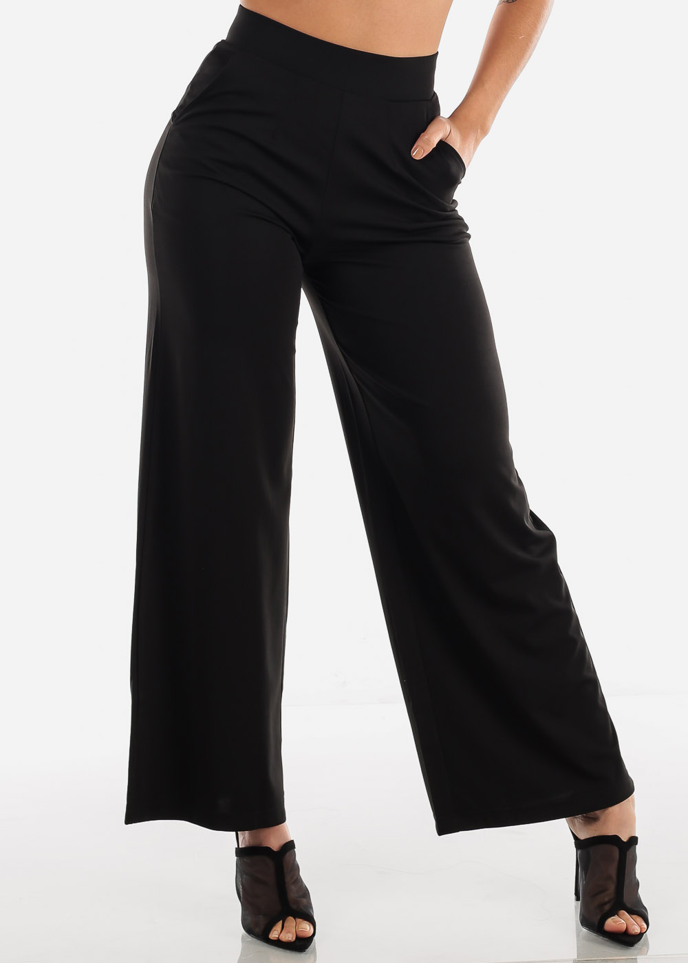 high waisted wide leg black dress pants