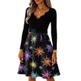 thumbnail image 5 of Women's Halloween Dress Pumpkin 1950s V-Neck Retro Swing Dress Skeleton Printed Long Sleeve Vintage Tea Length Dress with Belt 5XL, 5 of 7