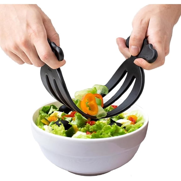 CZQ 2 Pack Plastic Salad Mixer Salad Servers Salad Claw for Tossing and Serving Salad, Pasta, Buffets, Fruit Humanized Design Curved Handle Food Mixing Tools Kitchen Gadget (Black)