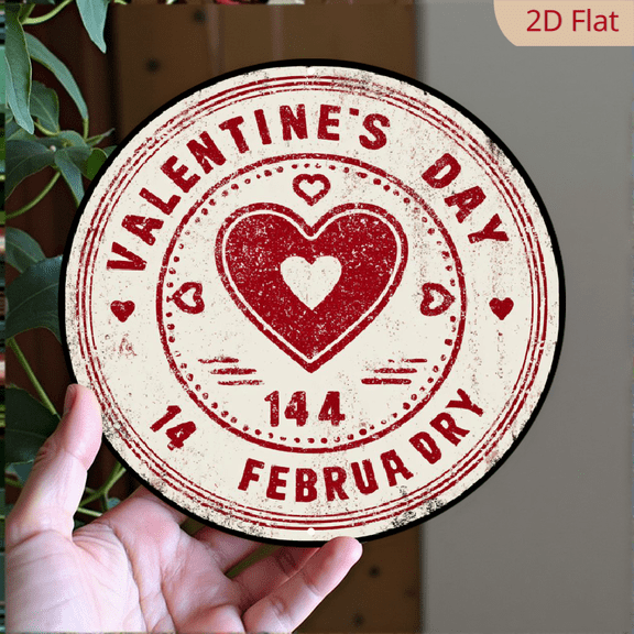 Valentine's Day 8Round Aluminum Wall Art - Dreamy Love Heart Design, Durable Metal Sign for Home, Cafe, Bar Decor - Easy to Hang, Ideal Gift, Valentines Decorations, 2D, Perfect for Room
