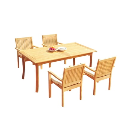 Grade-A Teak Dining Set: 4 Seater 5 Pc: 94" Rectangle Table And 4 Leveb Stacking Arm Chairs Outdoor Patio WholesaleTeak #51LV2005