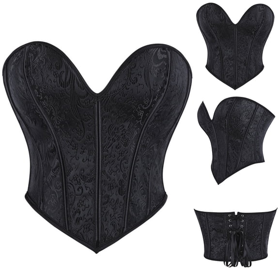 BRGZLK Corset Tops for Women Trendy Lace Up Back Waist Cincher Heart Overbust Lift Tummy Control Strapless Crop Tank Top Going Out Outfits Black XL