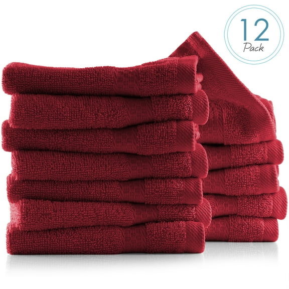 Hearth & Harbor Bath Towel Collection, 100% Cotton Luxury Set of 12 Multipurpose Wash Cloths - Red