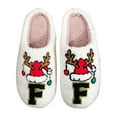 thumbnail image 3 of Womens Christmas Slippers Size 8 Fuzzy Cute Outdoor Indoor Slippers Xmas Santa Reindeer Letter Print Fashion Winter Shoes (Red & White, F), 3 of 7