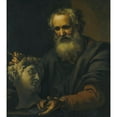 thumbnail image 2 of Johann Carl Loth 20x22 Black Ornate Framed Double Matted Museum Art Print Titled: A Philosopher&nbsp;Deep in Thought Holding a Sculpted Head, 2 of 5