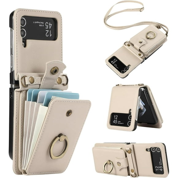 MYKOMI Phone Case for Samsung Galaxy Z Flip 3 5G 2021 Wallet Cell Cover with and Crossbody Strap Ring Stand RFID Credit Slot Card Holder Leather Flip ZFlip3 Z3 Flip3 3Z Women Men Girls