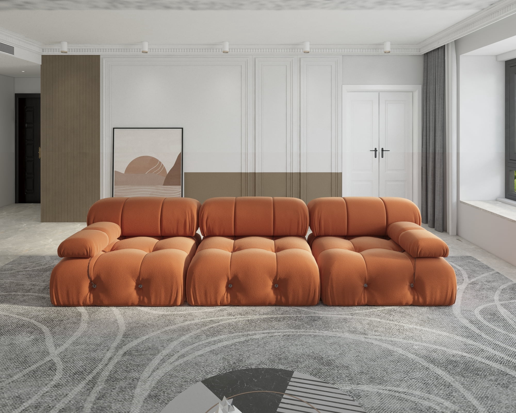 bokifol 104"Modular Sectional Sofa for Living Room,Cloud Couch 3-Seat Sofa for Apartment,Office,Bedroom,Orange