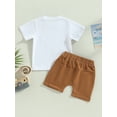 thumbnail image 4 of TSEXIEFOOFU Infant Boys Summer Clothes Outfits Letter Print Crew Neck Short Sleeve T-Shirts and Solid Color Shorts 2Pcs Suit, 4 of 9
