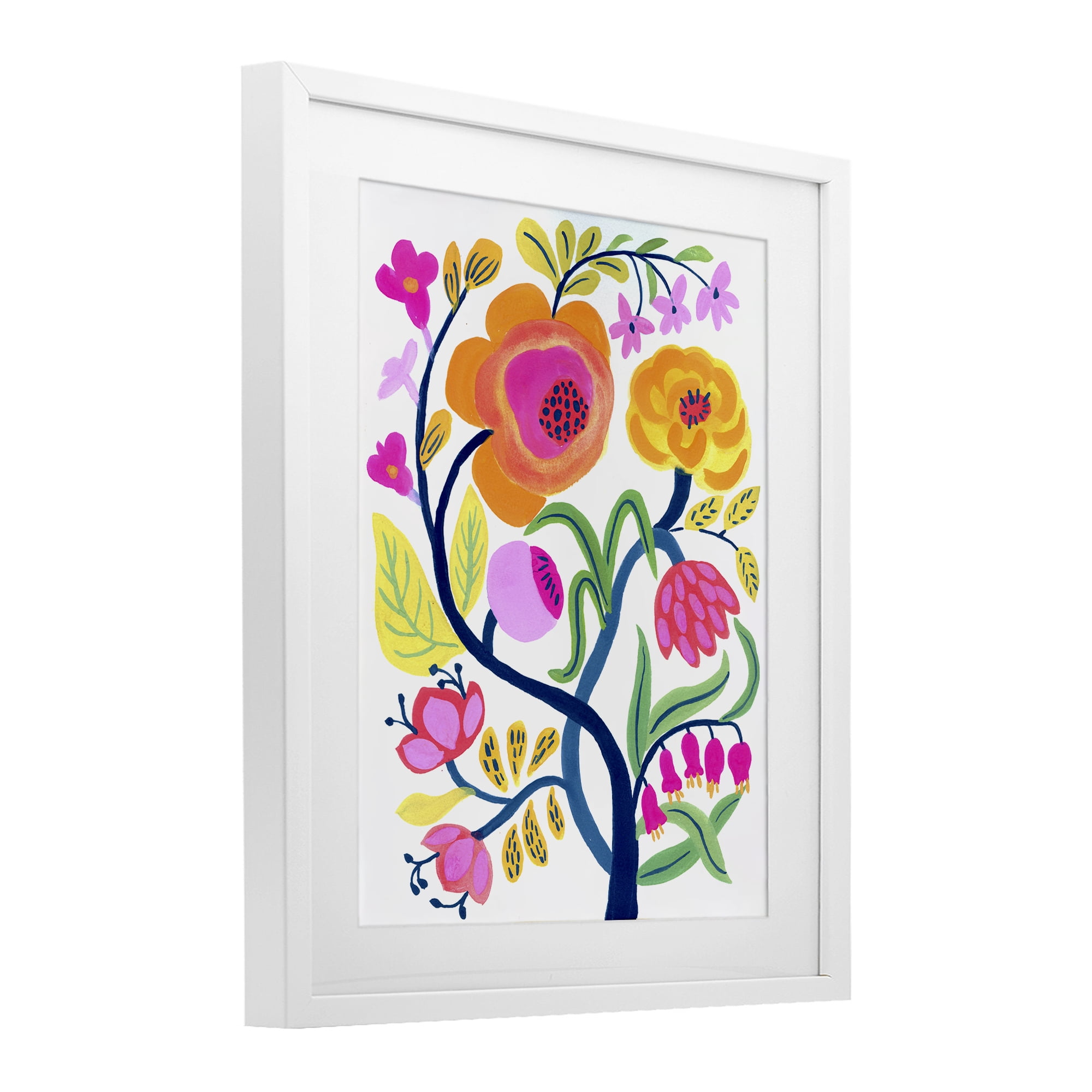 Stupell Industries Blue Tree with Warm Flowers White Framed Print Under Glass, design by Suzanne Allard