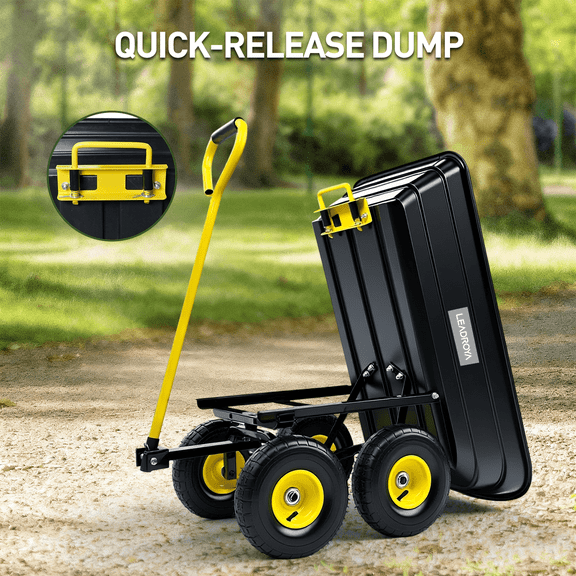 LeadRoya Garden Cart, Max 600 lbs Load Capacity, with Steel Frame, Suit for Yard Work, Hauling, Beach and Outdoor Garden, Black/Yellow