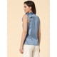 thumbnail image 4 of Blusa elegante de satén sin mangas con lazo y cuello de pajarita para mujer Gris Azul XS, 4 of 6