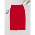 thumbnail image 4 of Red Autumn Commute Solid High Waist Pencil Skirt Professional Back To, 4 of 5