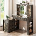 thumbnail image 6 of VKCC Modern Vanity Table Desk with LED Lights, Charging Station, 6 Drawers & Modular Storage, Rustic Brown, 6 of 9
