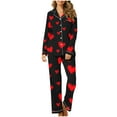 thumbnail image 5 of Annhoo Valentine's Day Womens Sets Long Sleeve Collar Cute Print Button Down Outfits with Pockets Fashion Clothes, 5 of 6