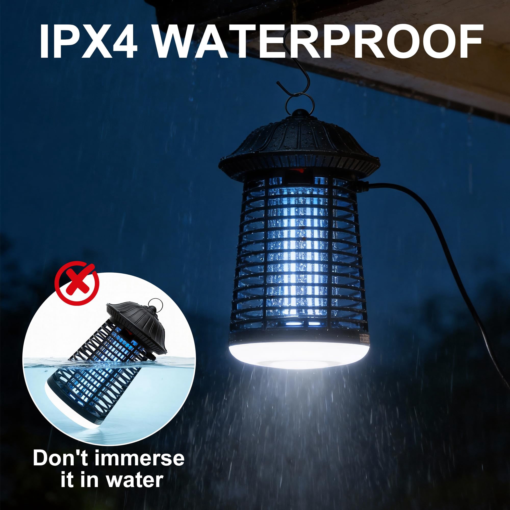 Zapper Outdoor/indoor Mosquito 4200v High Waterproof Electronic Killer 15w Uva Lamp Bulb Fly Traps Patio (black And White) (dark Black)