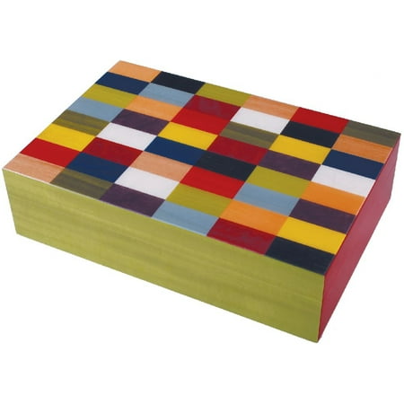 Ercolano Luxury Wooden Handmade Italian Luxury Multicolor Blocks Jewelry Box 11.75"L x 7.75"H x 2.75"W