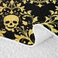 thumbnail image 5 of Homewish Golden Black Skull Damask Bed Spread Queen,Gothic Halloween Queen Coverlet Set,3pcs, 5 of 7
