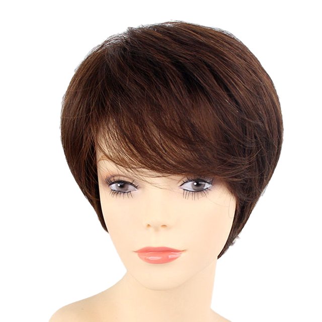 Peluca de cabello Yuyangstore Pelucas llenas rectas cortas con flequillo oblicuo