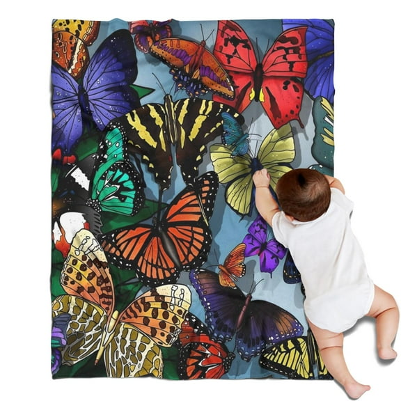 Multicolor Butterfly Group Pattern Blanket,Comfortable Soft Flannel Throw Blanket,All Season,Warm Lightweight Blankets for Sofa Bed Couch Living Room Chair,30"x40"
