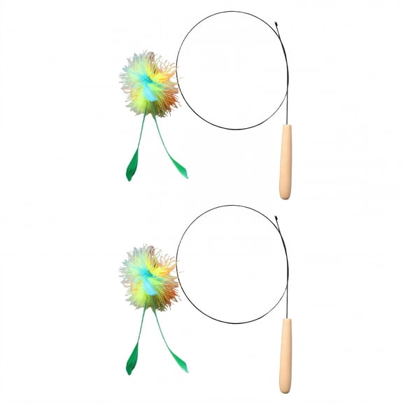 BESTSKY 2Pcs Interactive Cat Wand Toys, Bendable Steel Wire Kitten Toy with Natural Plumes, Mental Stimulation