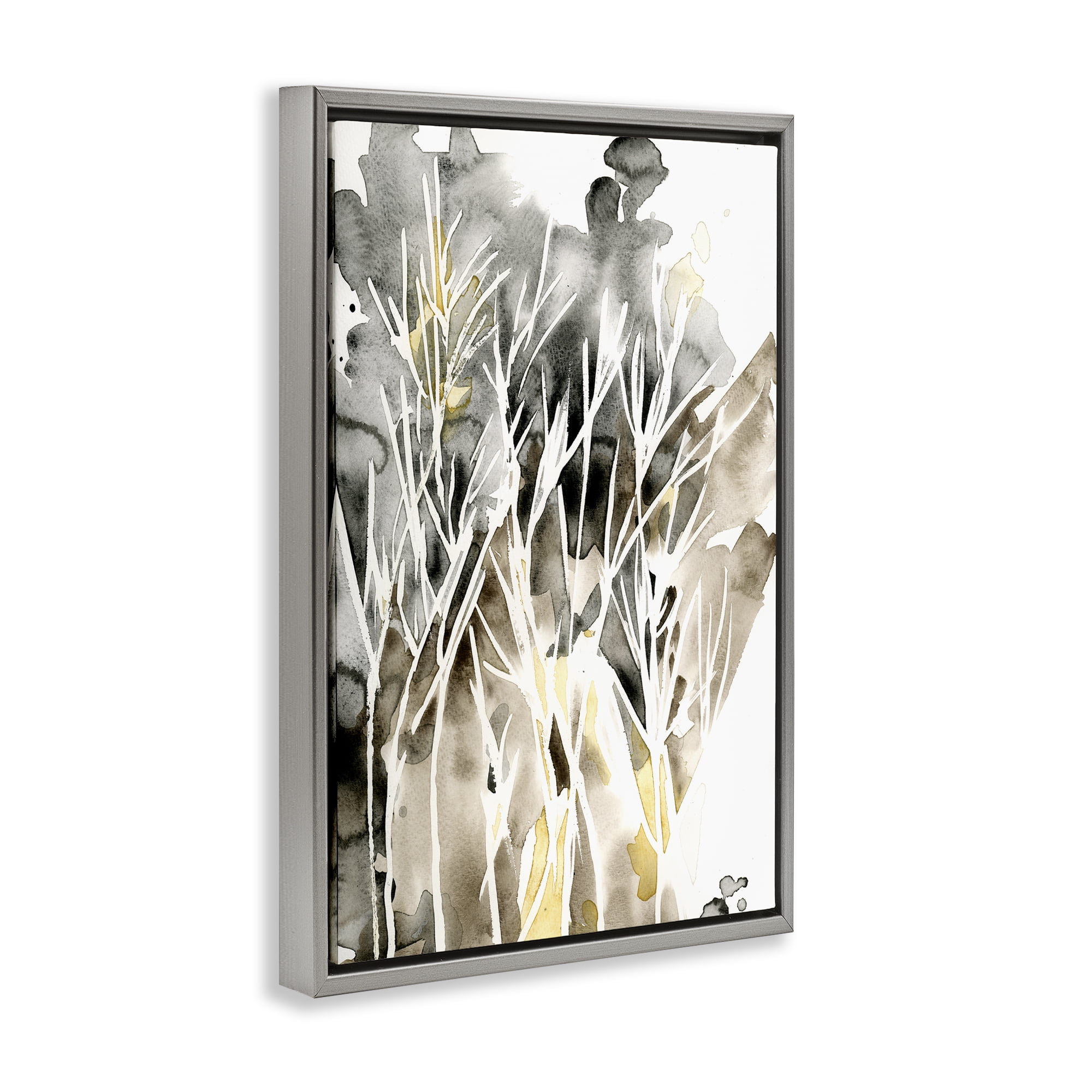 Stupell Industries Abstract Sprigs Watercolor Plants & Flowers Painting Gray Floater Framed Canvas Art Print Wall Art, 17 x 25