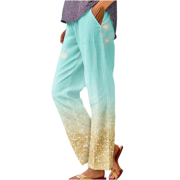 Youyipin women's pants Printed Rolled Casual Pocket Straight Leg Pants