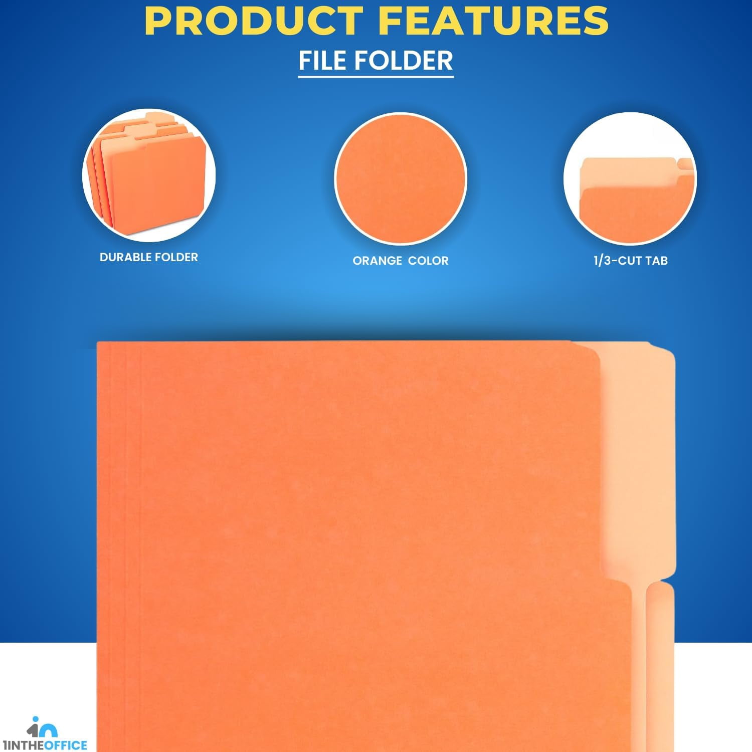 1InTheOffice Orange Folder, Orange File Folders, Durable Folder, File Folder Letter Size, 1/3 Cut Assorted Tab, 100 pcs (100)