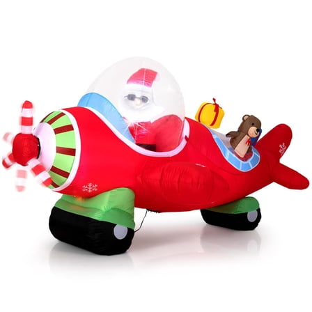 Spaco Multicolor Inflatable Airplane - 7.2 FT, Santa & Gift Boxes, Built-in LEDs, Quick Inflation