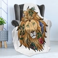 thumbnail image 4 of Zodiac Soft Flannel Fleece Throw Blanket, Horoscope Portrait Head of Lion with Flowers on the Fur King and Power Sign Art, Cozy Plush for Indoor and Outdoor Use, 60" x 80", Brown, by Ambesonne, 4 of 5