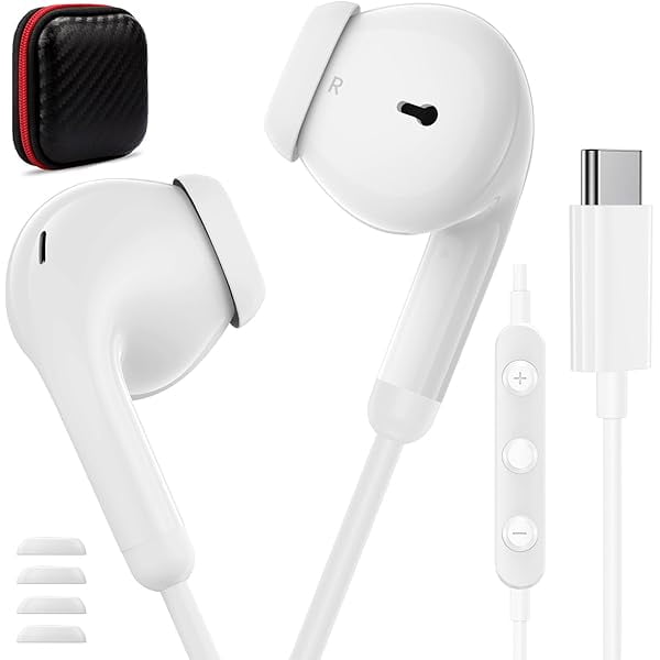 wonima11 USBC Wired Headphones for iPad A16 iPhone 17 Pro Max Air 16 Plus 15, USB Type C Earbuds Corded Mic Case Stereo Semi in Ear Bud Earphones for Galaxy S25 Ultra S24 Fe Pixel 10 9A 9 XL 8, White