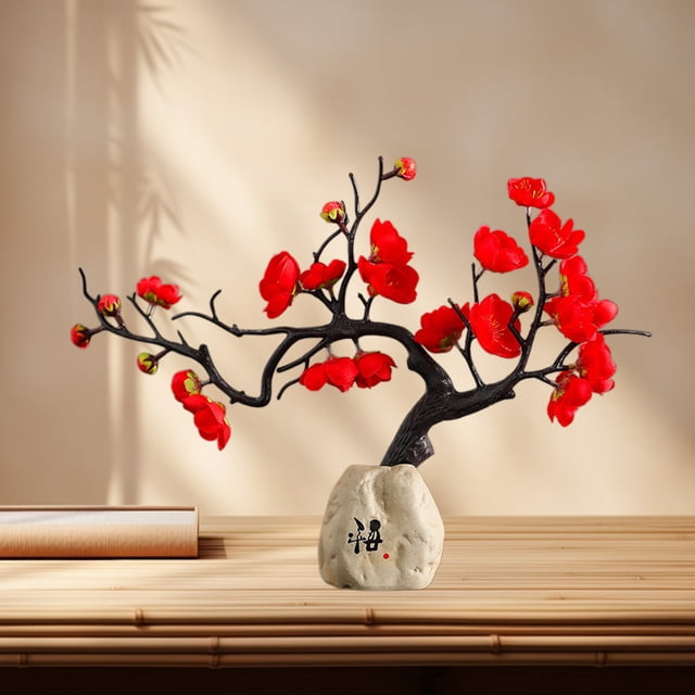 Adorno de resina de flor de ciruelo chino | Escultura de escritorio Wintersweet | Elegante decoración clásica del hogar para sala de estar, estudio, dormitorio, vinoteca | Obra de arte artesanal de