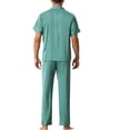 thumbnail image 3 of INSPIRE CHIC Men Satin Button Down Short Sleeve Shirt and Shorts Pajama Sets Blue S, 3 of 5
